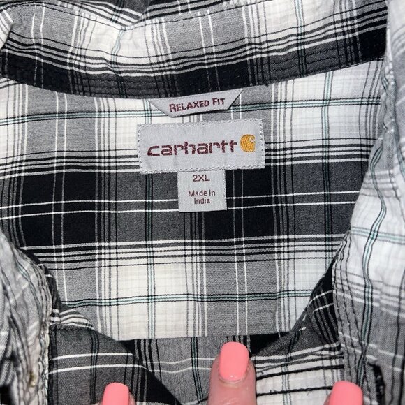 Carhartt Shirt Mens XXL Black Plaid Essential Relaxed Button Down Short Sleeve - Picture 3 of 6
